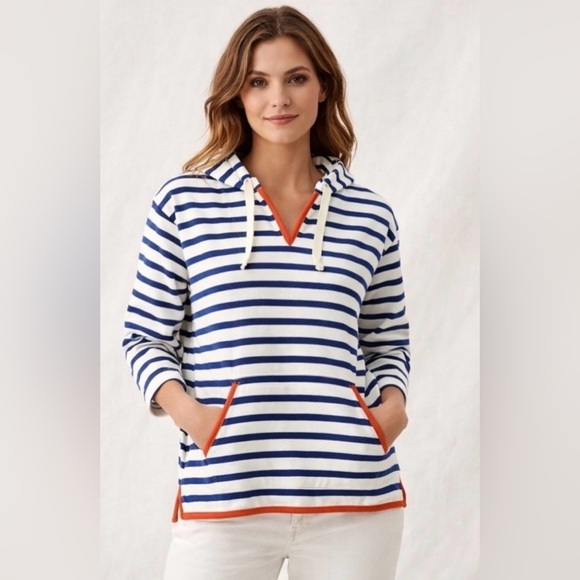 J. Crew Tops - J.Crew Weekend Tipped Hoodie Striped Mariner Cloth Coastal , Small